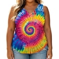 thumbnail image 5 of Women Plus Size Sleeveless V-Neck Tie Dye Tank Top, Loose Flowy Curved Hem Casual Summer Blouse, 5 of 8