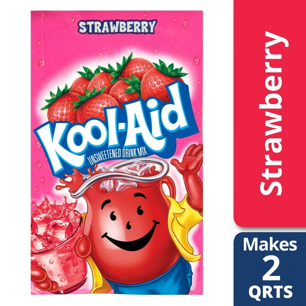 (4 Pack) KoolAid Strawberry Unsweetened Drink Mix, 0.14 oz Packet