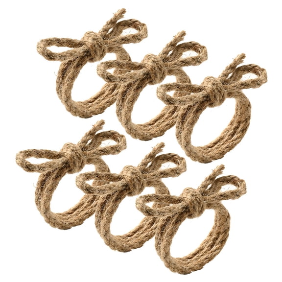 WRITWAA Valentines Day Napkin Rings Light Brown Jute Bowknot 6Pcs