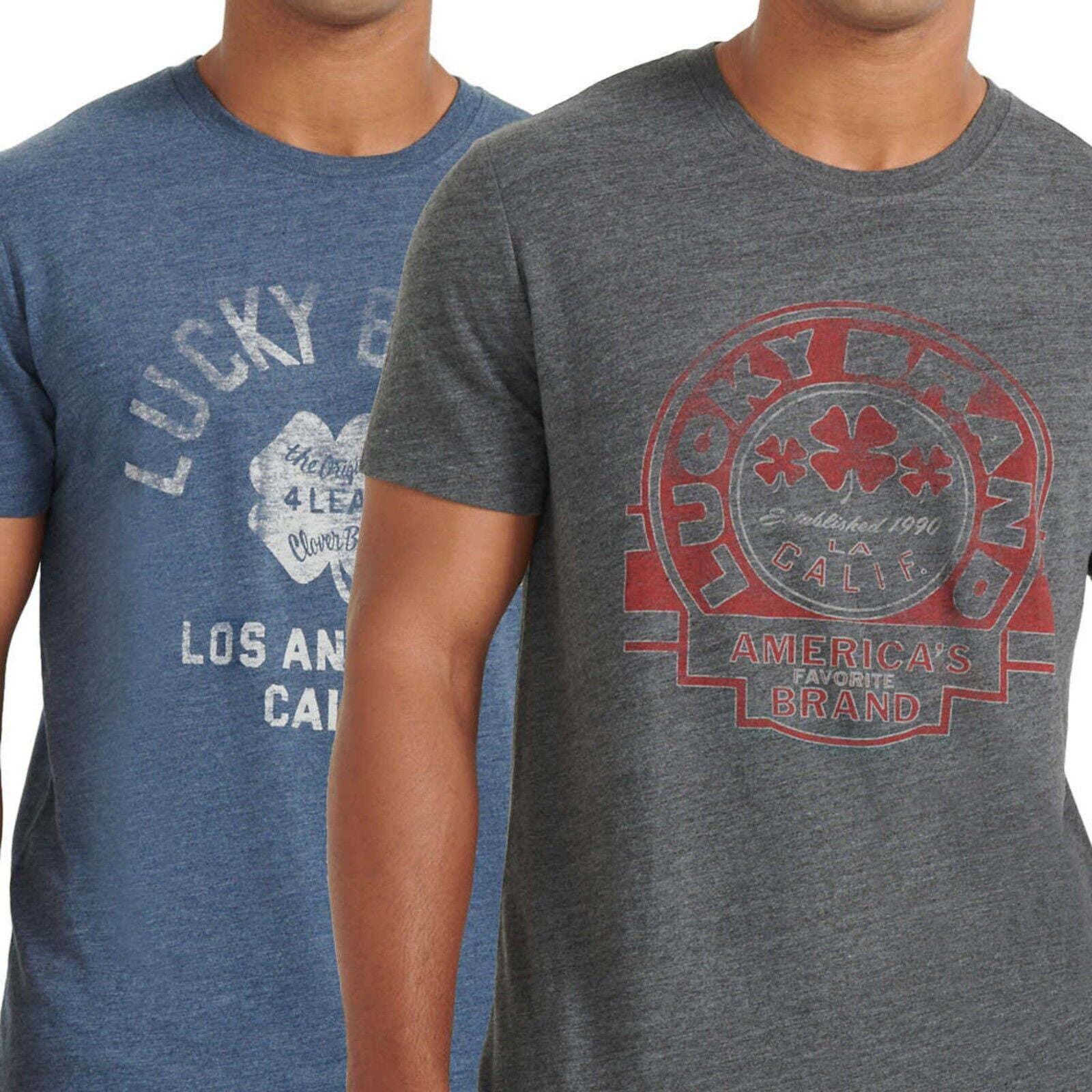 Lucky Brand Men\'s 2-Pack Logo Graphic Print Tee Soft Cotton Blend Jersey  Short Sleeve T-Shirt