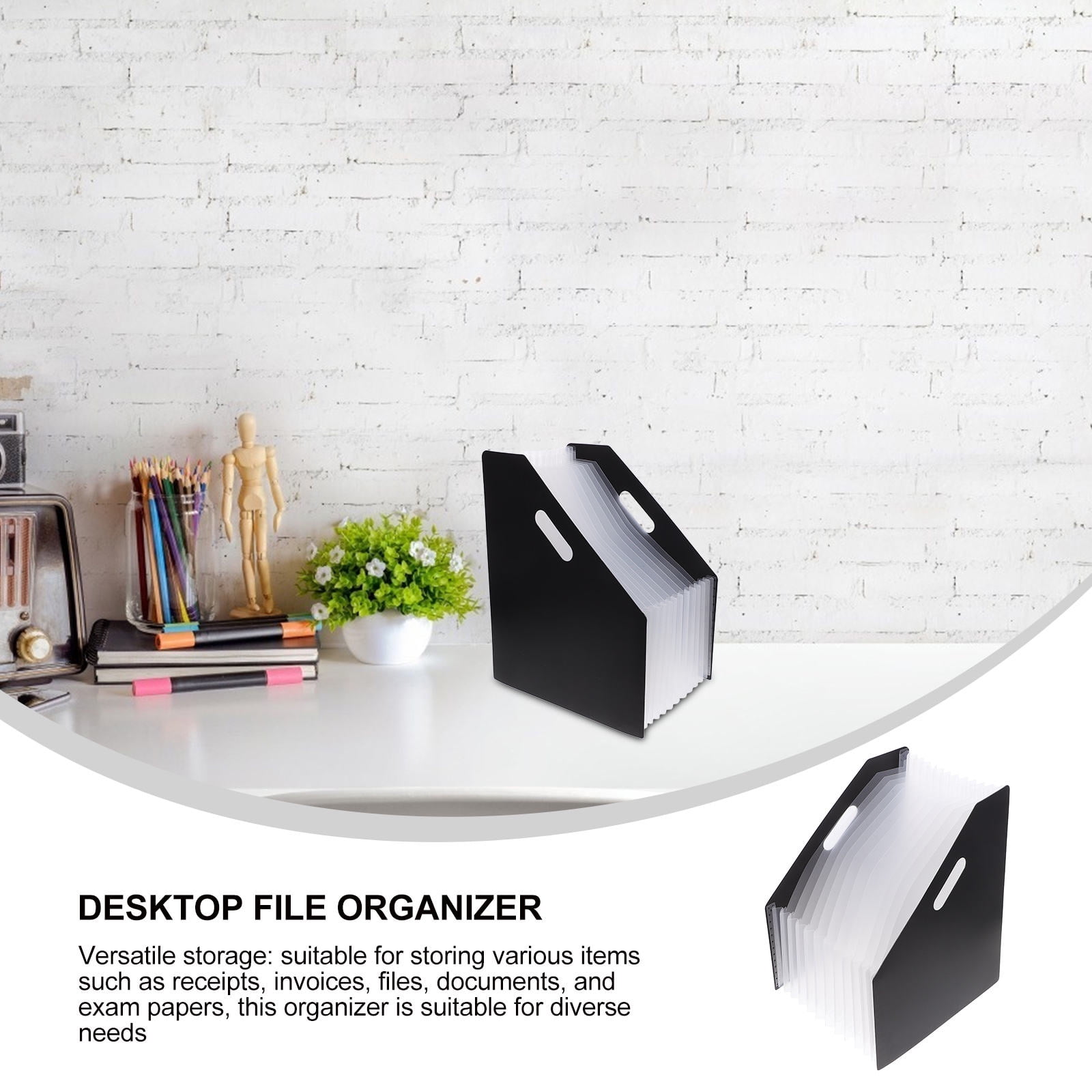 FOMIYES Stylish Black PP Accordion Folder Space-Saving Design for Office Use 2Pcs