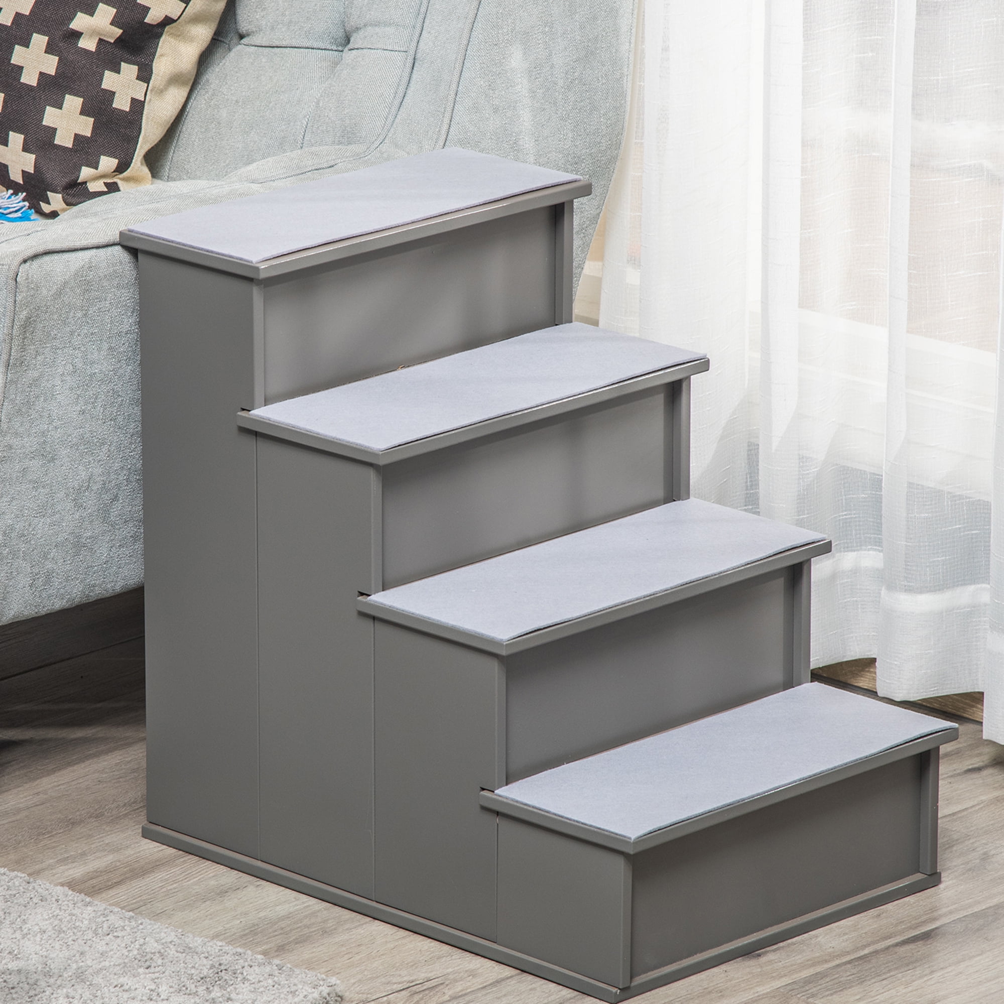 Pet Stairs, Small Pet Steps with Cushioned Removable Covering for Dogs and Cats Up To 22 Lbs., Grey
