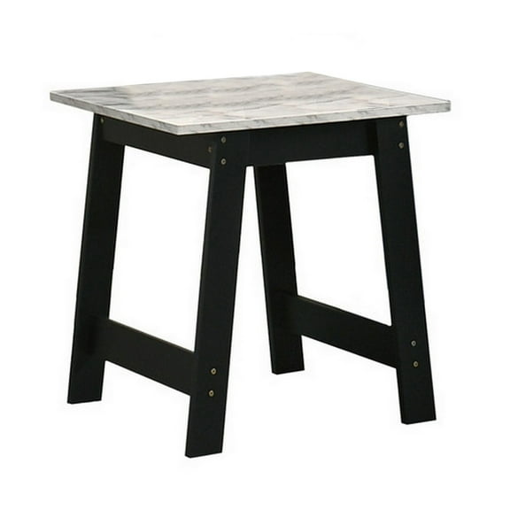 Benjara Oz 19 Inch Modern End Table with Faux Marble Finished Tabletop, Black