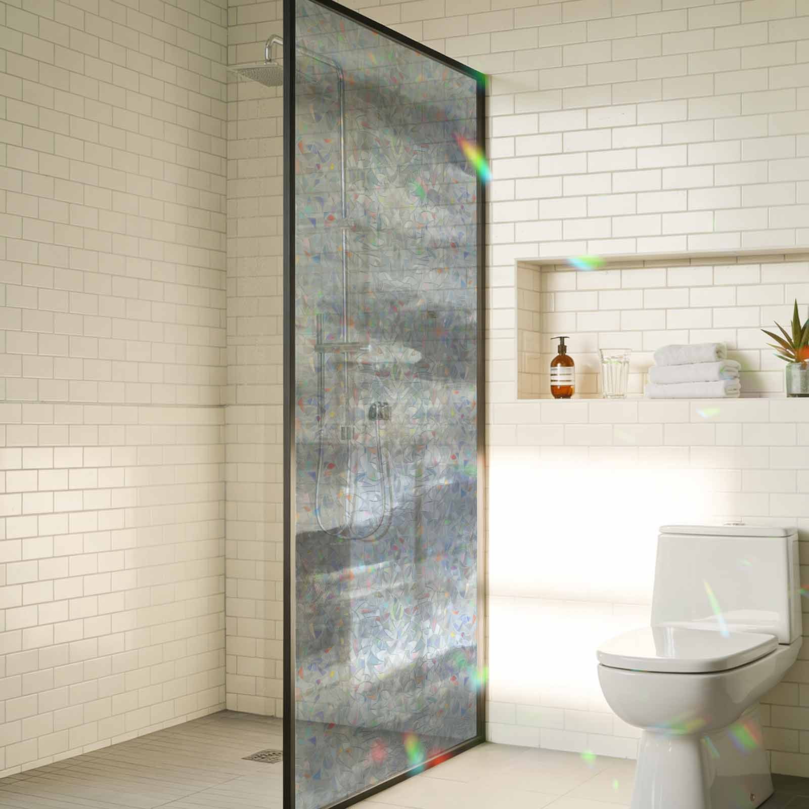Gray White Window Privacy Film Stain Glass,Reusable Decorative Rainbow Window Film,Vintage Country Abstract Gradient Mottled Static Cling Sun Blocking Stickers Decals Covers 29.5" x 78.7" (2pcs)