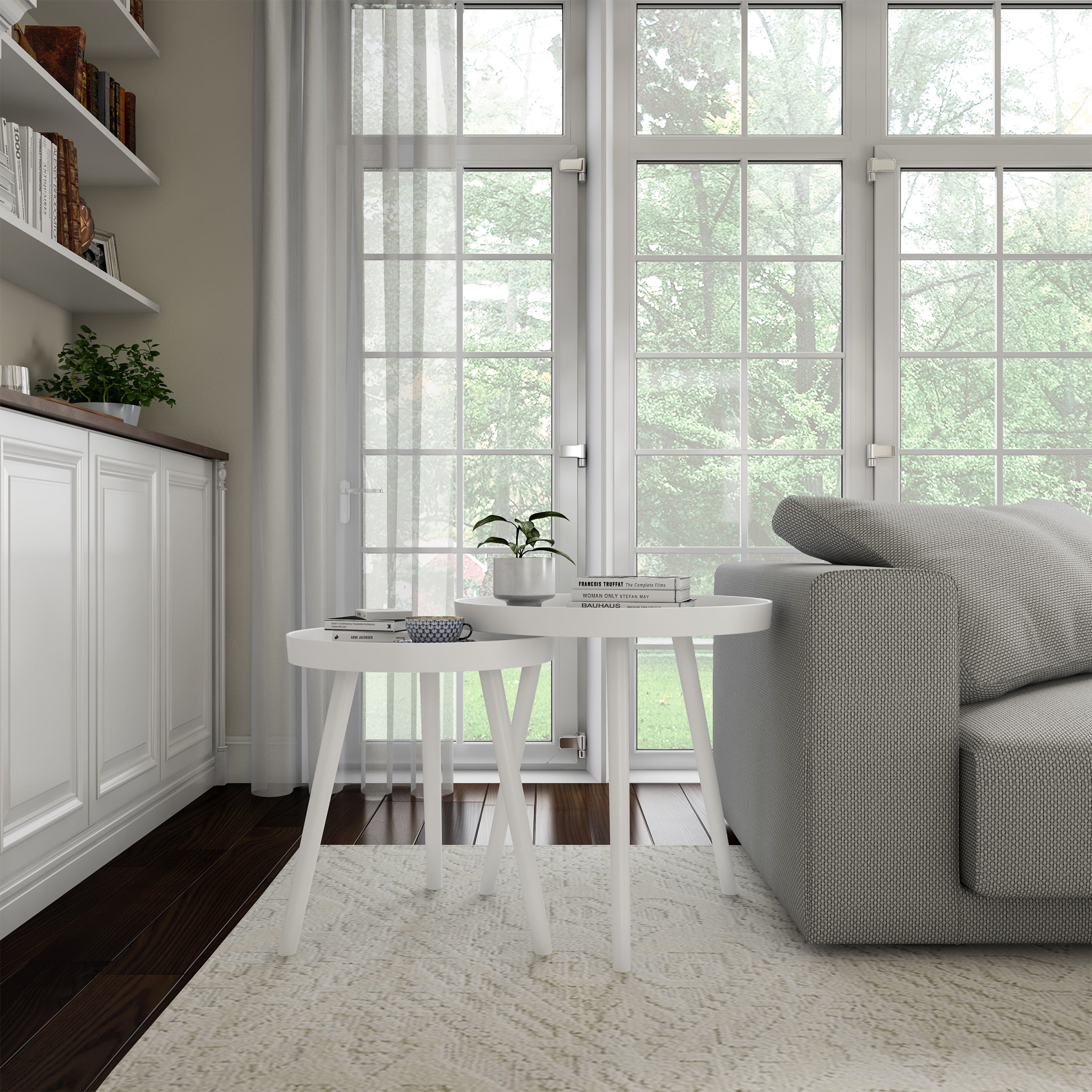 Lavish Home Nesting End Tables Circular Contemporary Decor, Set of 2 (White)