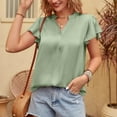 thumbnail image 2 of Women's Summer Fashion Chiffon Shirt V Neck Petals Short Sleeve Drawstring Casual Top Blouse Tunic Tee, 2 of 2