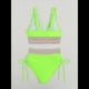 thumbnail image 4 of Bikini de Dos Piezas para Mujer, Cintura Alta, Cuello Halter, Traje de Baño, Verde Fluorescente, L, 4 of 7