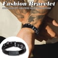 thumbnail image 3 of Bestyle Men Baseball Bracelets Leather Braided Black Bracelet for Bother Dad Son Husband Gothic Punk Cuff Bangle Wristband, 7.5 Inch, 3 of 9