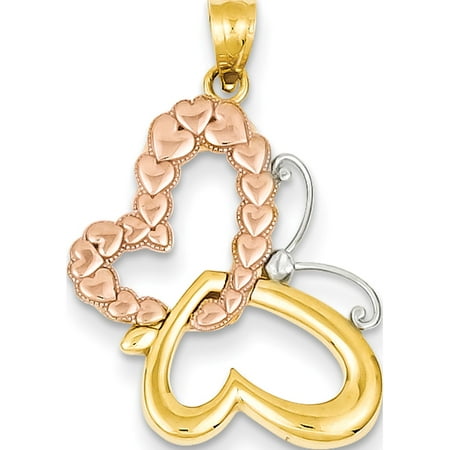 - Leslies Fine Jewelry Designer 14k Two-Tone Gold Two-tone Butterfly & Hearts (18x23mm) Pendant Gift