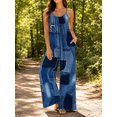 thumbnail image 5 of Women'S Casual Denim Patchwork Romper Spaghetti Strap Wide Leg Jumpsuit Summer Outfits With Pockets, 5 of 7