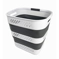 thumbnail image 1 of SAMMART Cesta plegable de plástico para la colada de 40 l (10,5 galones) con asas – Contenedor/organizador de almacenamiento plegable – Cesto para la colada portátil – Ahorro de espacio (1, blanco/gri, 1 of 5