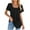 Black, variant on qolati Women's Ruffle Bell Short Sleeve Top Loose Fit Pleated Square Neck Dressy Shirts Casual Summer Curved Hem Flowy Eyelet Blouses