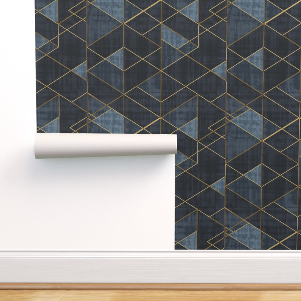 Removable Water-Activated Wallpaper Geo Geometric Shapes Modern Boho Gold