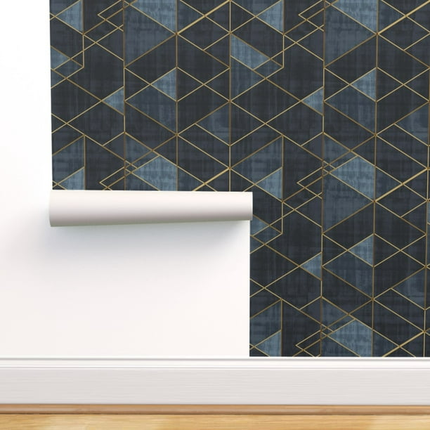 Peel & Stick Wallpaper Swatch - Gold Indigo Rotated Geo Triangle Mod Mid  Century Navy Geometric Triangles Shapes Nursery Custom Removable Wallpaper  by Spoonflower 