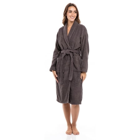 

Skylinewears Woman Cotton Bathrobe Terry Cloth Knee Length Spa Bathrobe Soft Shower Robe