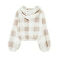 thumbnail image 3 of Girl's Fuzzy Hoodies Buffalo Plaid Hoodies Solid Long Sleeves Cute Loose Button Pullover Oversized Cute Sweaters for Teens for For Children Girls 7-8 Years, 3 of 6