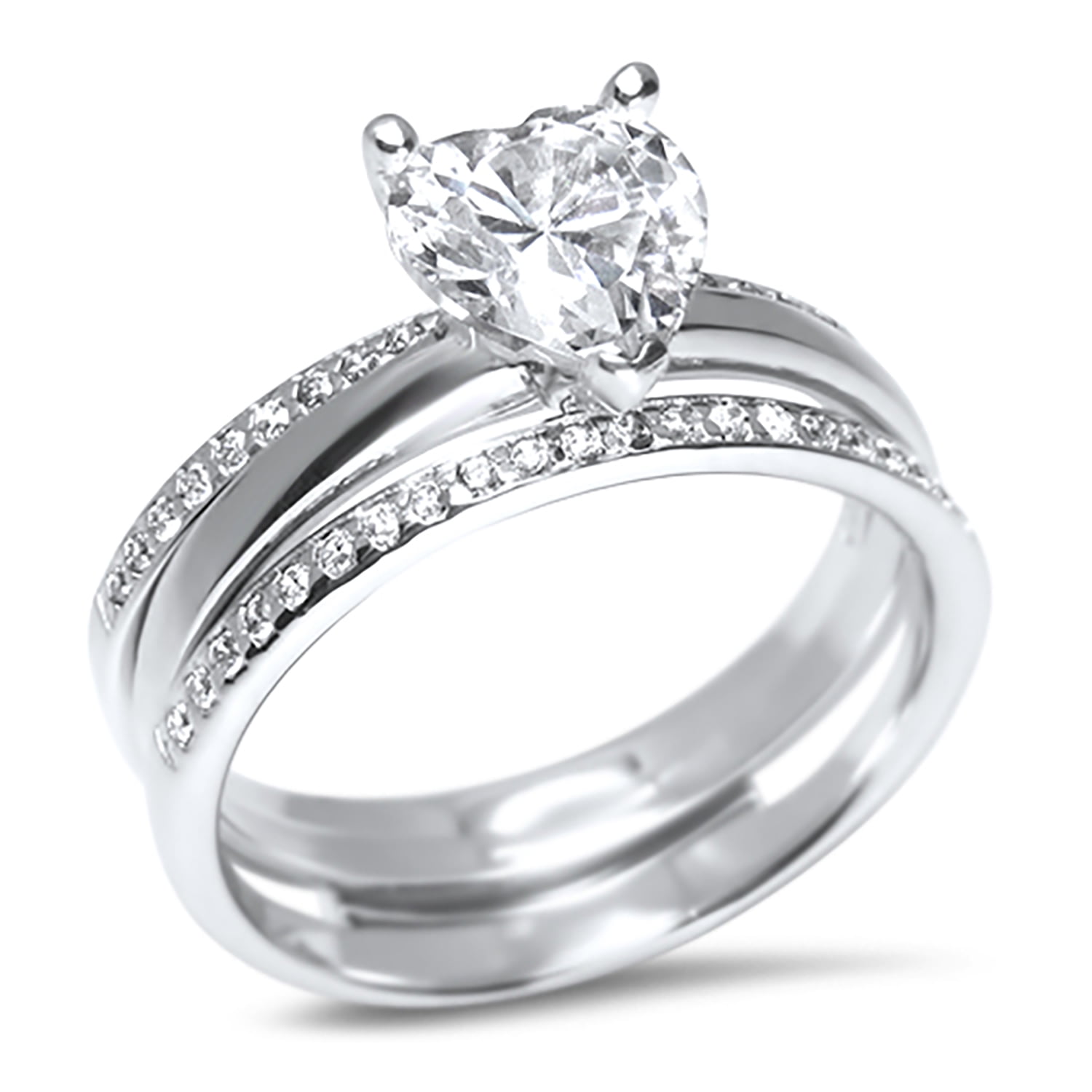 LaRaso Co White CZ Engagement Wedding Ring Set with Guard in Sterling Silver for Women Size 10
