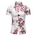 thumbnail image 1 of Pompotops Chemise Hawaïenne à Manches Courtes pour Hommes, Col Montant, Imprimée, Décontractée, Boutonnée, en Solde, 1 of 7