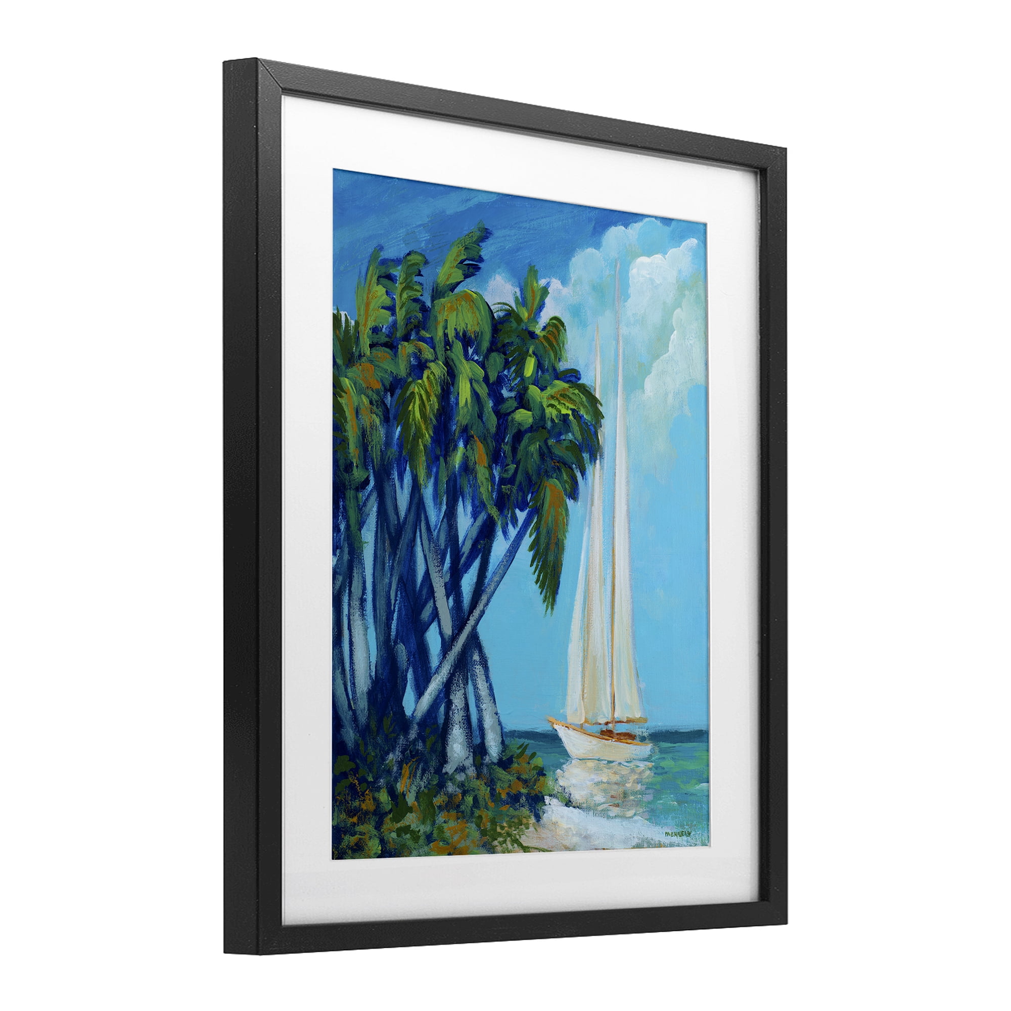 Stupell Industries Sailboat & Twisted Palms Black Framed Print Under Glass, design by Dan Meneely