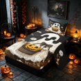thumbnail image 2 of Homewish Halloween Ghost Twin Sheets, Spooky Animal Daisy Bedding, Dark Brown White Orange, 3-Piece (1 Flat Sheet, 1 Fitted Sheet and 1 Pillowcase), 2 of 6
