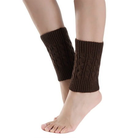 

HESITONE Women Winter Cable Knitted Leg Warmers Socks Solid Color Twist Braided Crochet Pattern Short Boot Cuffs Cover Toppers