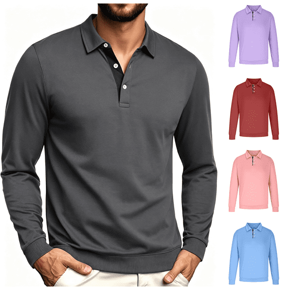 Lzobxe Shirts for Men Fashion Top Comfortable Solid Color Button Long Sleeve Tops Clothing,Size M-5XL