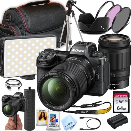 Nikon Z6 III Mirrorless Digital Camera Z DX 24-200mm f/4-6.3 Lens | 24.5 MP | 4K UHD + 64GB Memory LED Video Light 3pc Filter Kit Tripod Grip and More (International Model)