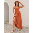 thumbnail image 5 of Women's Crisscross Back Smocked Square Neck Maxi Dress for Summer Events with Flowy Soft Fit 70% viscose 30% linen, 5 of 7