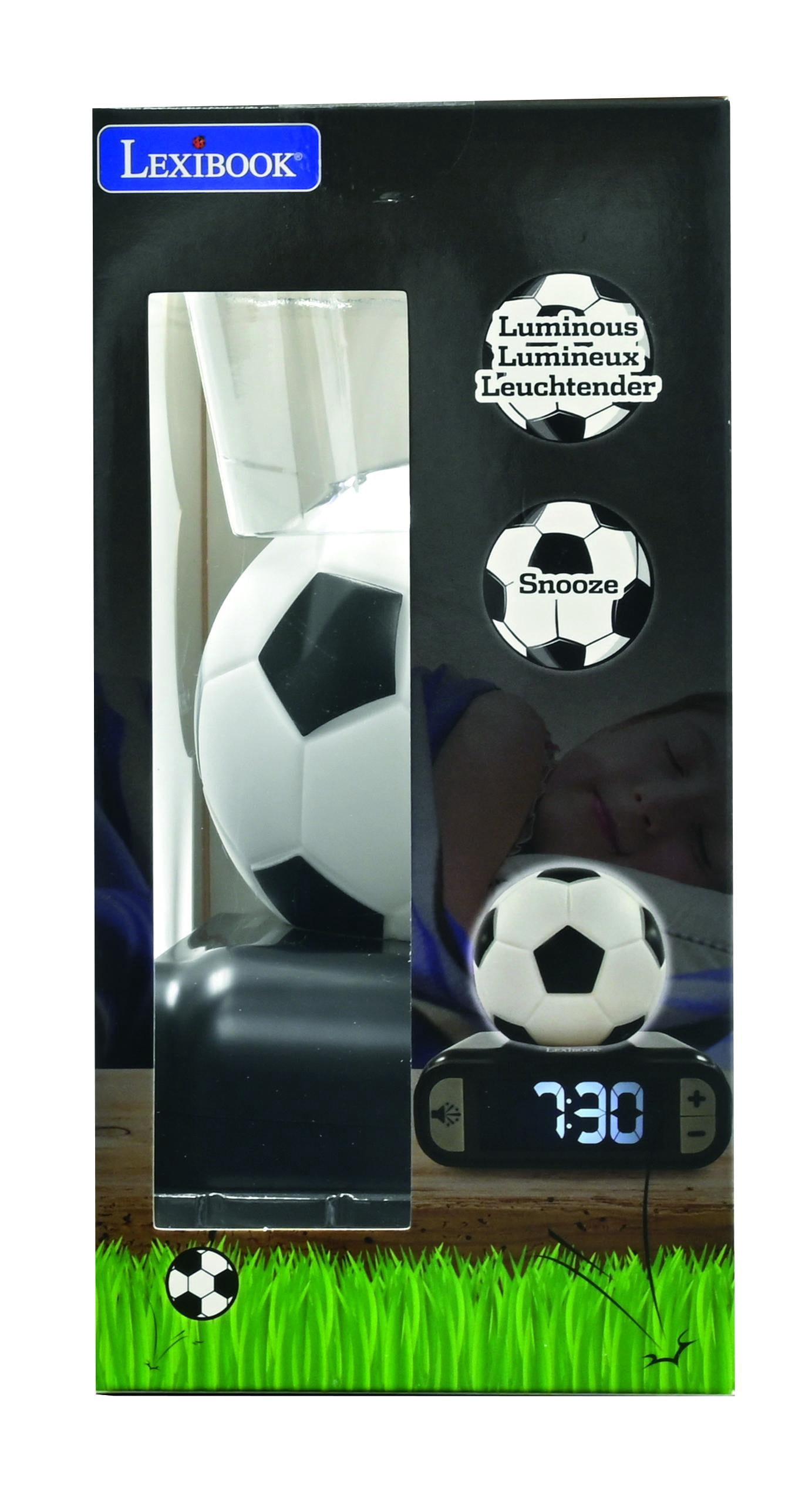 Lexibook - Soccer Ball Digital Alarm Clock with Night Light Snooze, Clock, Luminous Soccer Ball, Black Colour