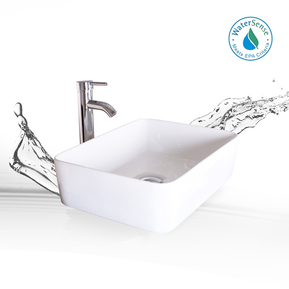 Eclife 18.9" Rectangular Ceramic Bathroom Sink Combo with Faucet 1.5 GPM and Pop up Drain Bathroom Bowl,White