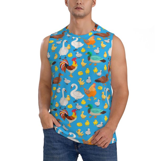 Fotbe Rooster And Chickens Men's Camiseta sin Mangas Estampada para Hombres, Playera Casual para Gimnasio, Entrenamiento, Playa-Large