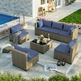 thumbnail image 6 of POTEBAN Patio Furniture Set, 7-Piece Outdoor Sectional All-Weather Wicker Patio Conversation Set for Backyard (Haze Blue Cushions with Gray Rattan), 6 of 7