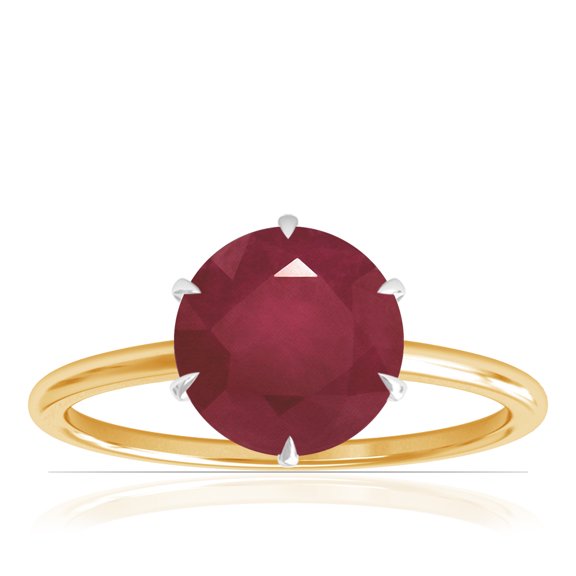 GemsNY July Birthstone - Petite Two Tone Round Ruby Solitaire Ring (Grade - A | 1.55cts.)