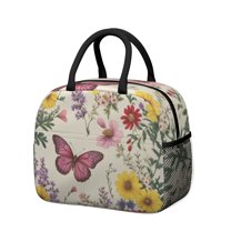 Obrewu Pioneer Flower and Butterfly Lunch Bag for Adult, Insulated, Leakproof, Oxford Cloth