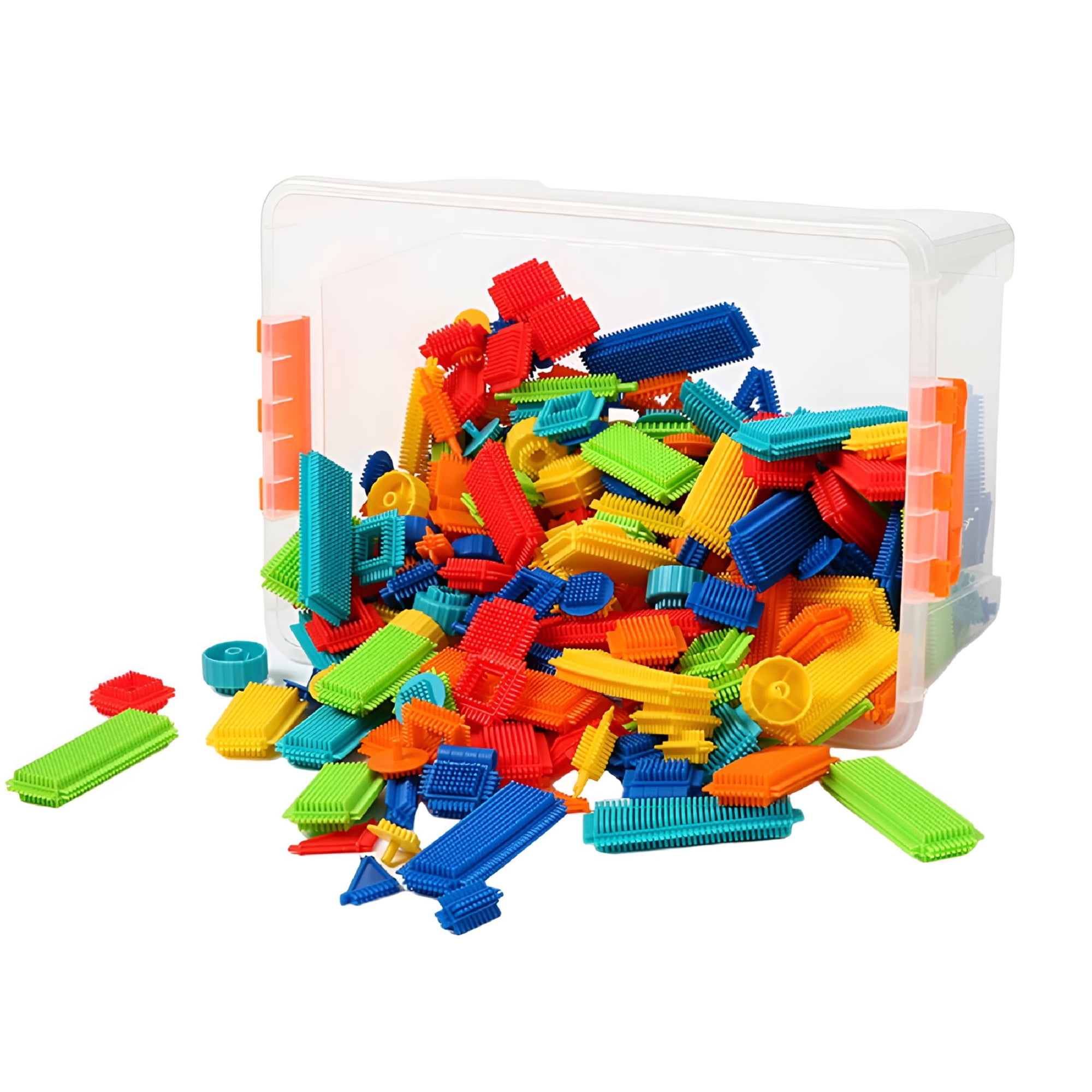 BESTSKY 128 Pcs Soft Bristle Building Blocks Set with Storage Bucket, Interlocking Stem Construction Toys for Kids Ages 4-8, Sensory Educational Stacking Blocks