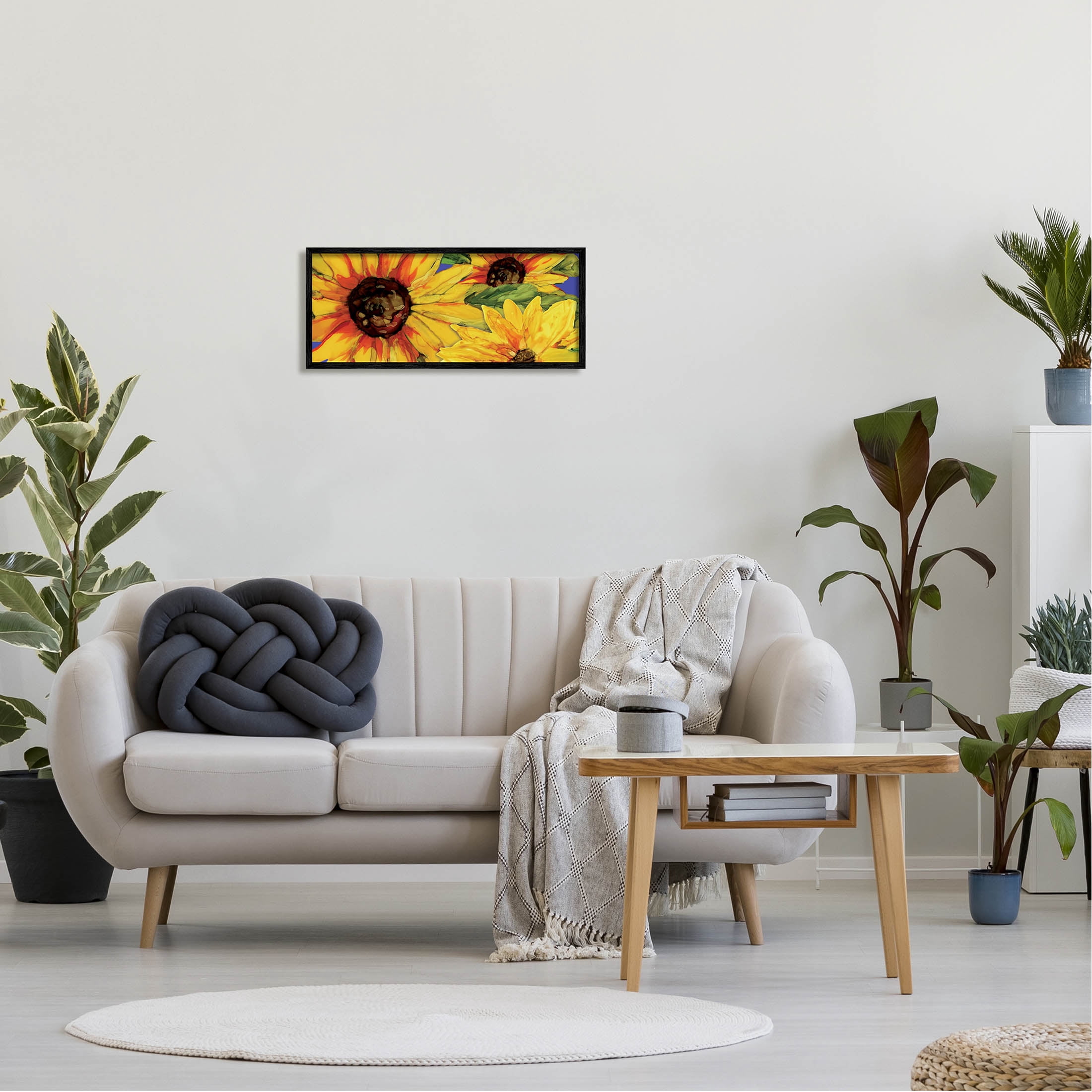 Modern Yellow Sunflower Trio Botanical & Floral Graphic Art Black Framed Art Print Wall Art