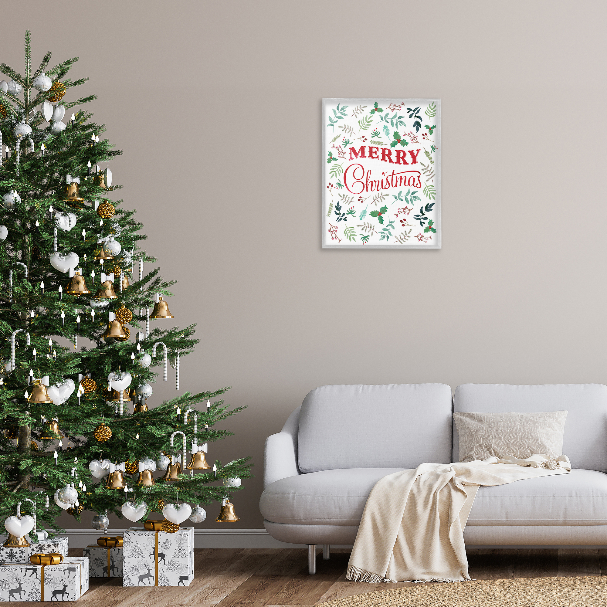 Stupell Industries Christmas Botanicals Pattern Holiday Painting Gray Framed Art Prints Wall Art, 24 x 30