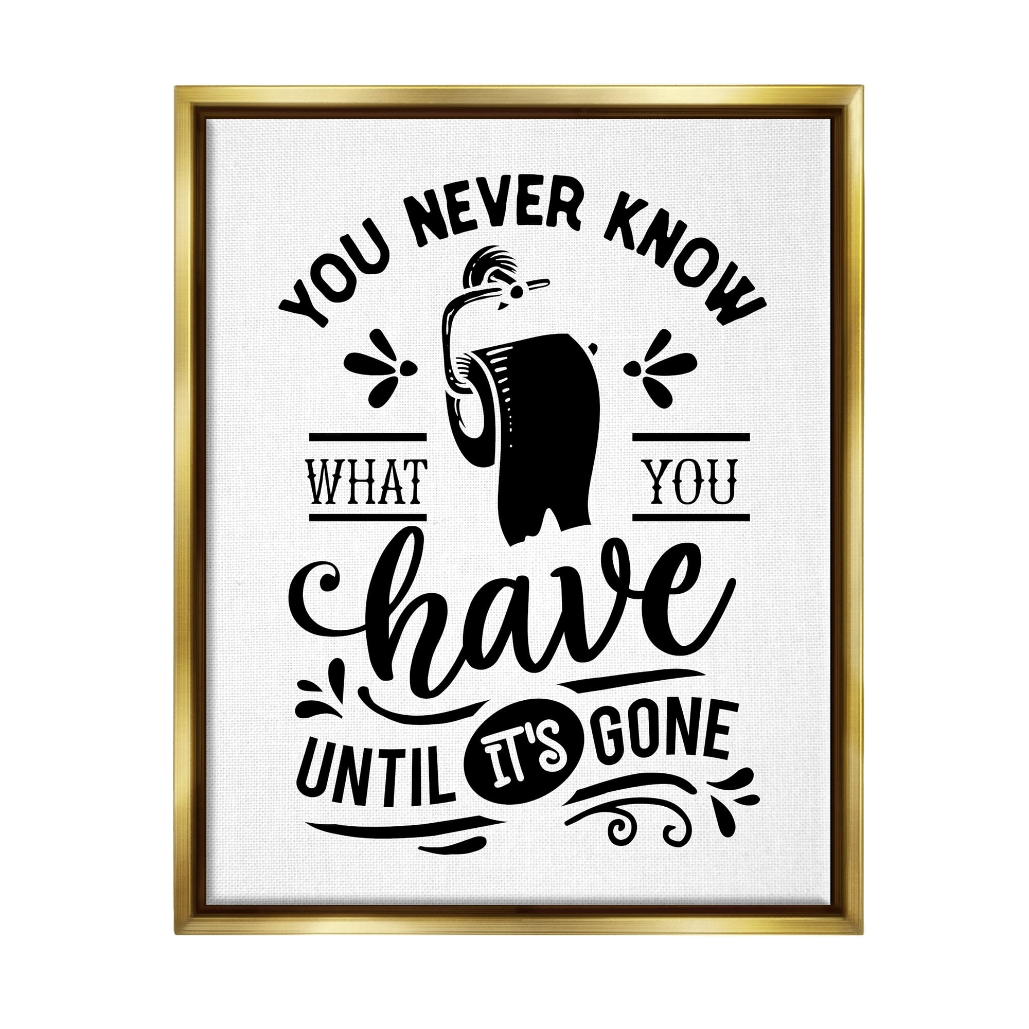 Stupell Industries Silly Bathroom Humor Fancy Typography Toilet Paper Graphic Art Metallic Gold Floating Framed Canvas Print Wall Art, Design by Lettered and Lined