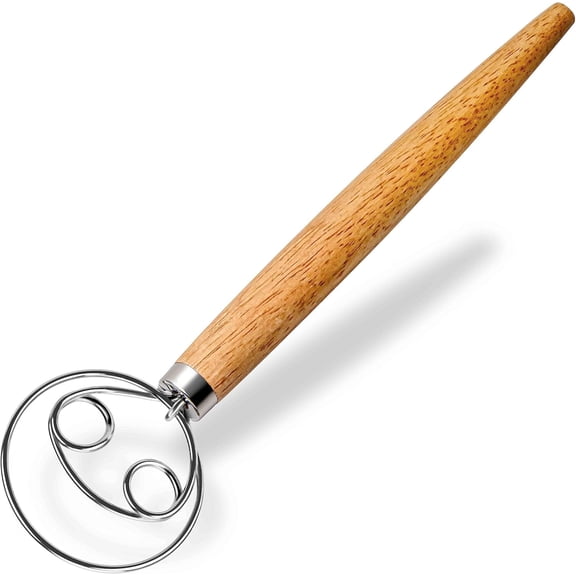 Prichor Danish Dough Whisk for Sourdough Bread Baking, Stainless Steel Hook with Wooden Handle, 13 Inch, Rust-Proof