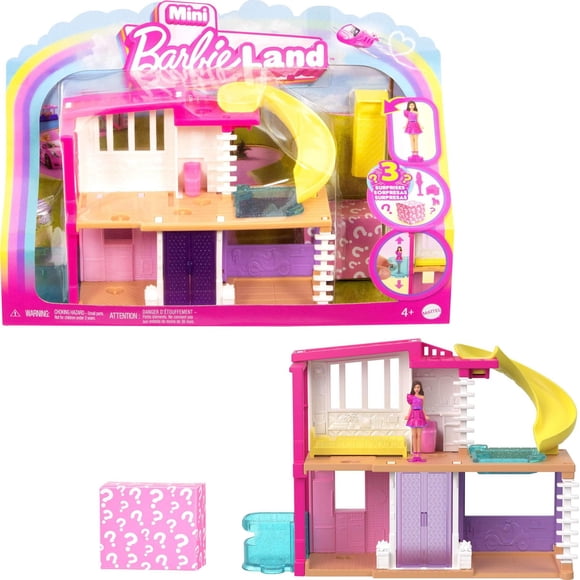 Barbie Mini BarbieLand Doll House Sets, Mini Dreamhouse with Surprise 1.5-inch Barbie Doll, Furniture & Accessories, Plus Elevator & Pool (Styles May Vary)
