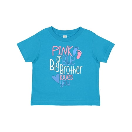 

Inktastic Pink or Blue Big Brother Loves You Footprints and Heart Gift Toddler Boy Girl T-Shirt