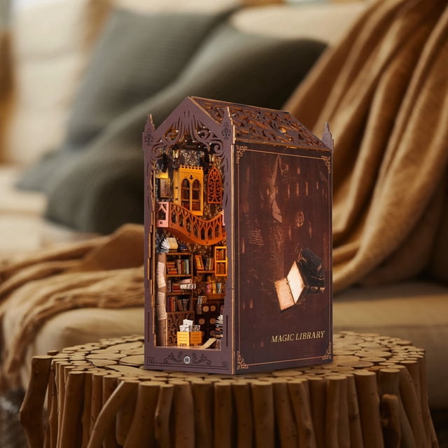 SUTENGDA DIY Mini Bookstore Wooden Model Kit Handcrafted Cabin Decoration with LED Lights Perfect Christmas Gift for DIY Enthusiasts