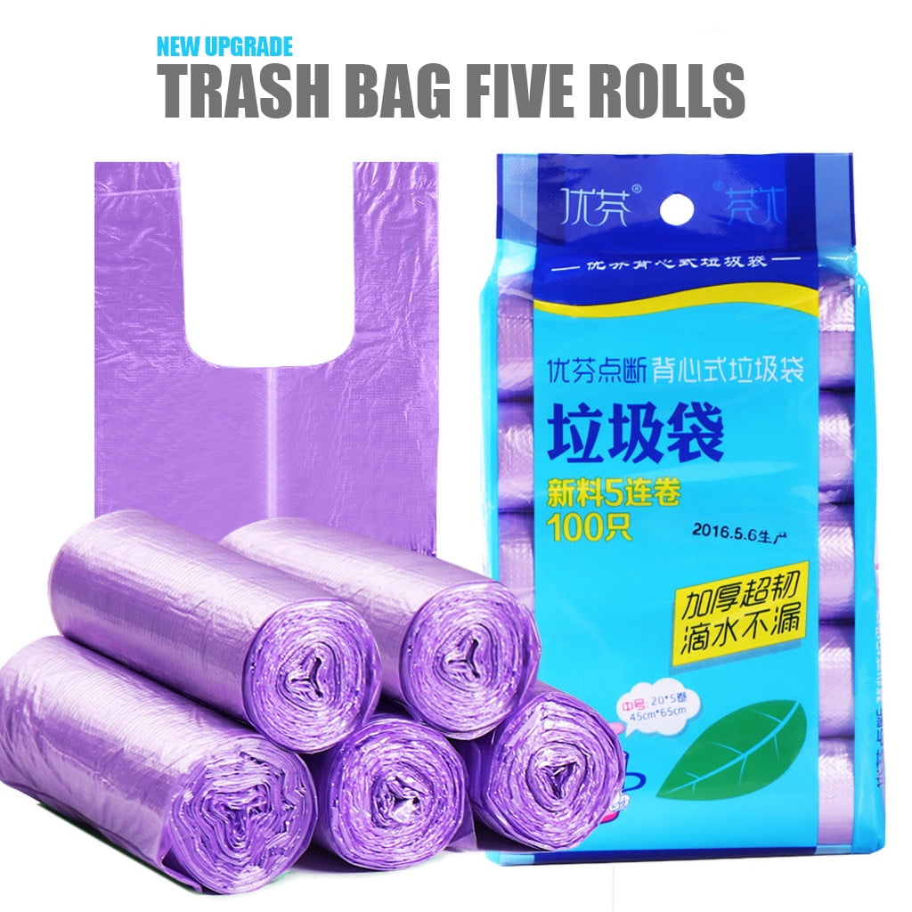 5 Rolls 100PC Trash Bags Durable Disposable Plastic Household Kitchen