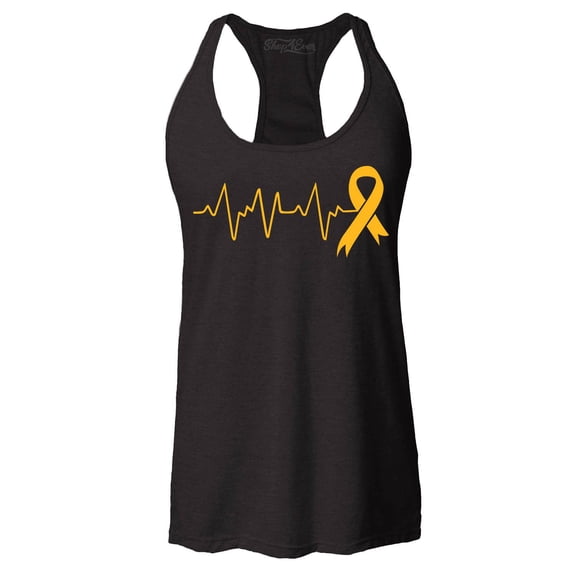 Shop4Ever Women's Heartbeat Gold Ribbon Racerback Tank Top XX-Large Black