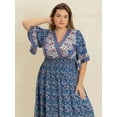 thumbnail image 6 of Women's Plus Size Printed Surplice Half Sleeve Dress with Ruffle Ruched Details in 100% viscose fabric for Fit, 6 of 11
