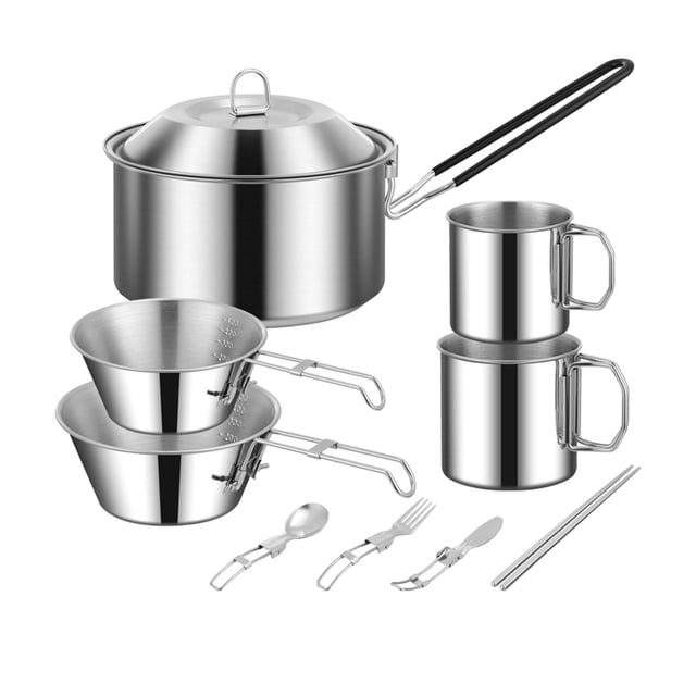 Almencla Cooking Pot Set Foldable Camping Portable Handle for Picnic Travel Backpacking 10pcs