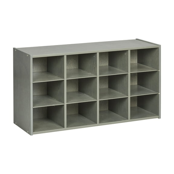 ECR4Kids Streamline 12 Cubby Tray Storage Cabinet, 3x4, Classroom Furniture, Grey Wash
