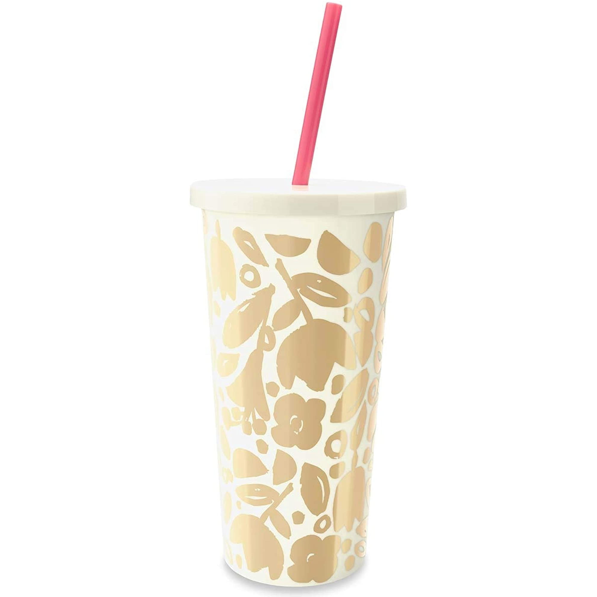 Kate Spade New York Insulated Plastic Tumbler with Reusable Silicone Straw,  20 Ounces, Golden Floral | Walmart Canada