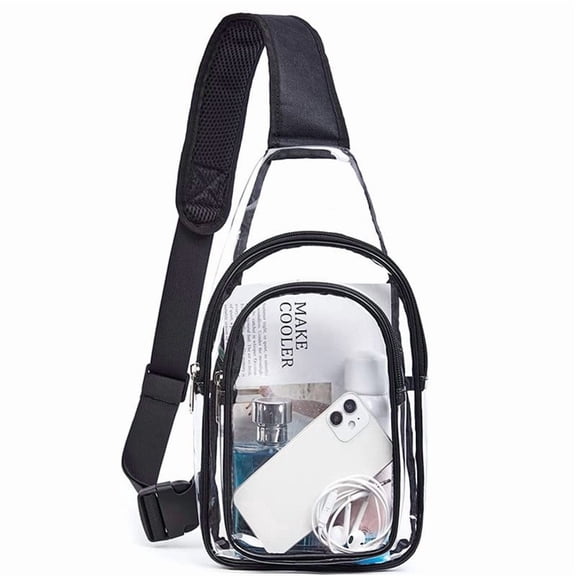 XYCWYP Clear Sling Bag for Stadium Events, Clear Purse for Women, Stadium Approved Crossbody Handbag for Concerts Sports Fan，Single-layer backpack,black