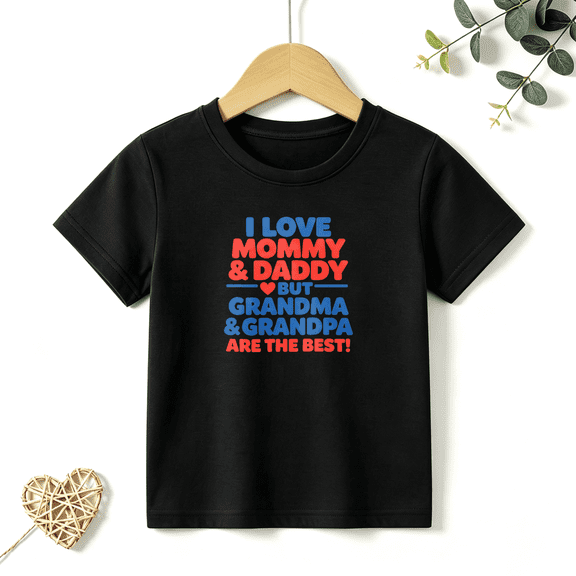 Girls Graphic Tees Love Grandma Grandpa Kids T Shirt Funny 100% Cotton Short Sleeve Soft Tops 4-13Y